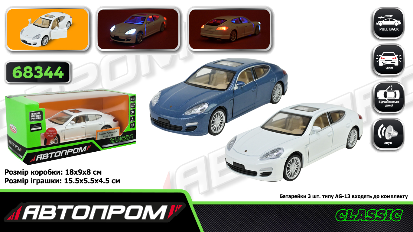 Машина мет. арт. 68344 (48шт/2),1:32  Porsche Panamera S ,батар,  світ.,звук,відкр..двері, 