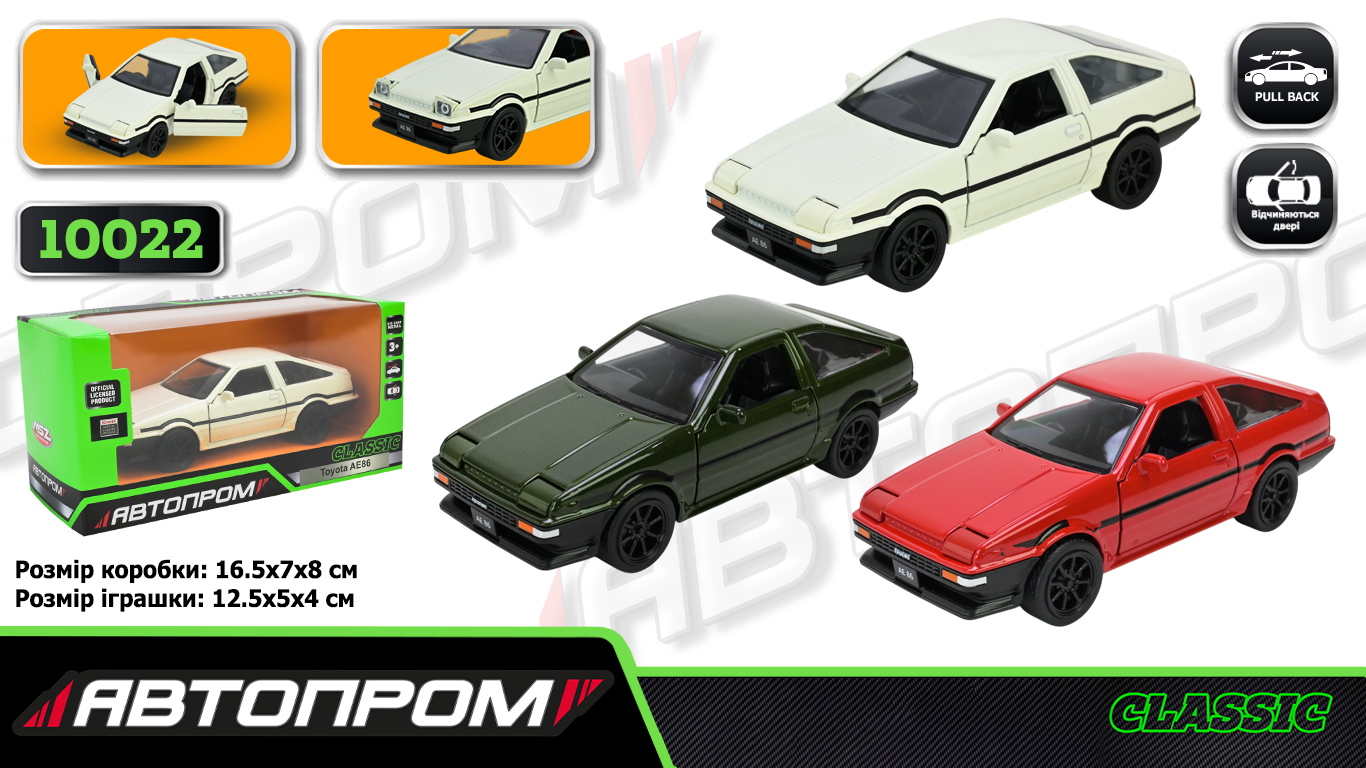 Іграшка машина мет. арт. 10022 (48шт/2) 5 inch,3 кольори Toyota AE86, відкр.двері, у кор.(КІ)