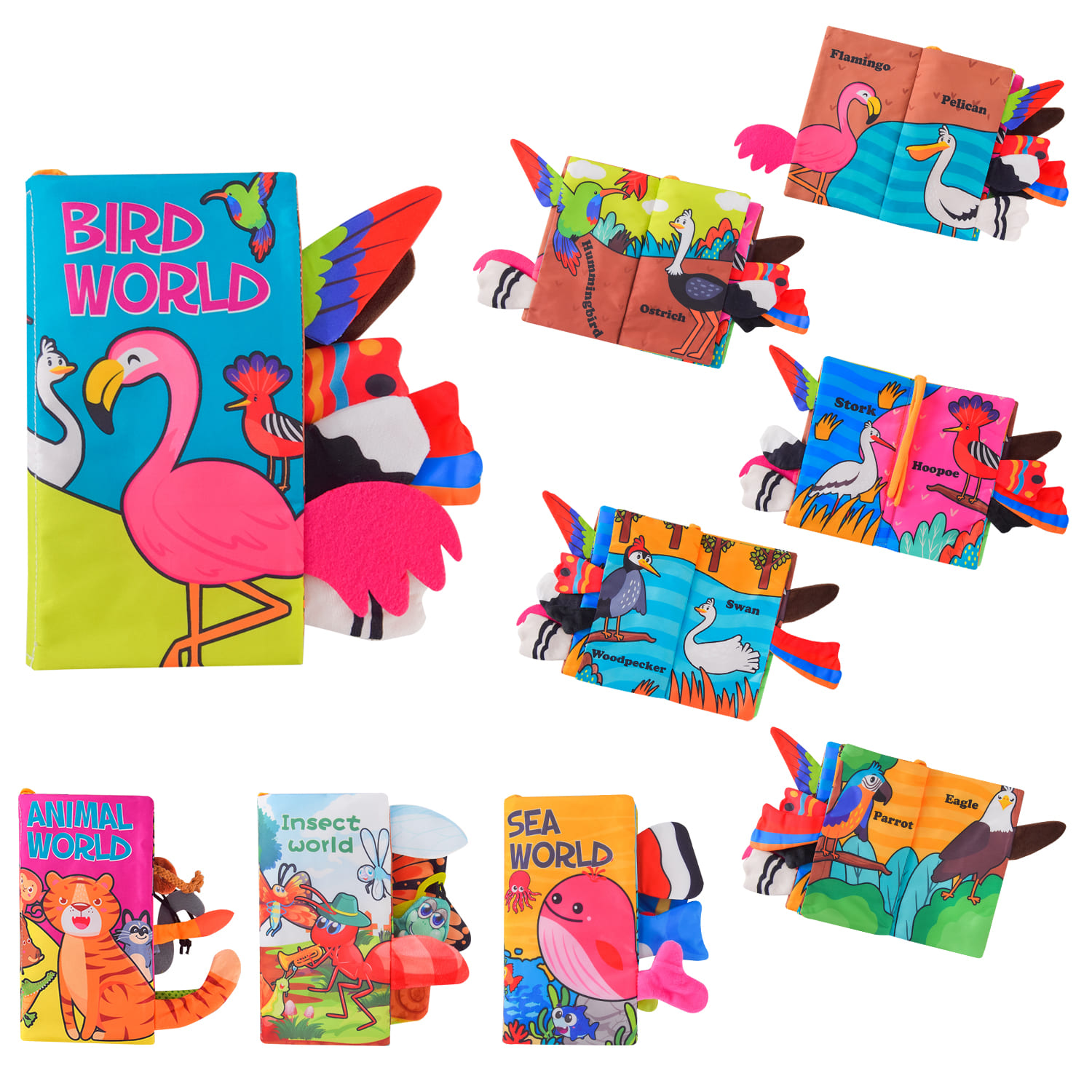 Книга м'яка арт.HE0206-62/34/33/36(100шт)4 види,тактильна, м'які хвости тварин, пакет 21*3*22 см(КІ)