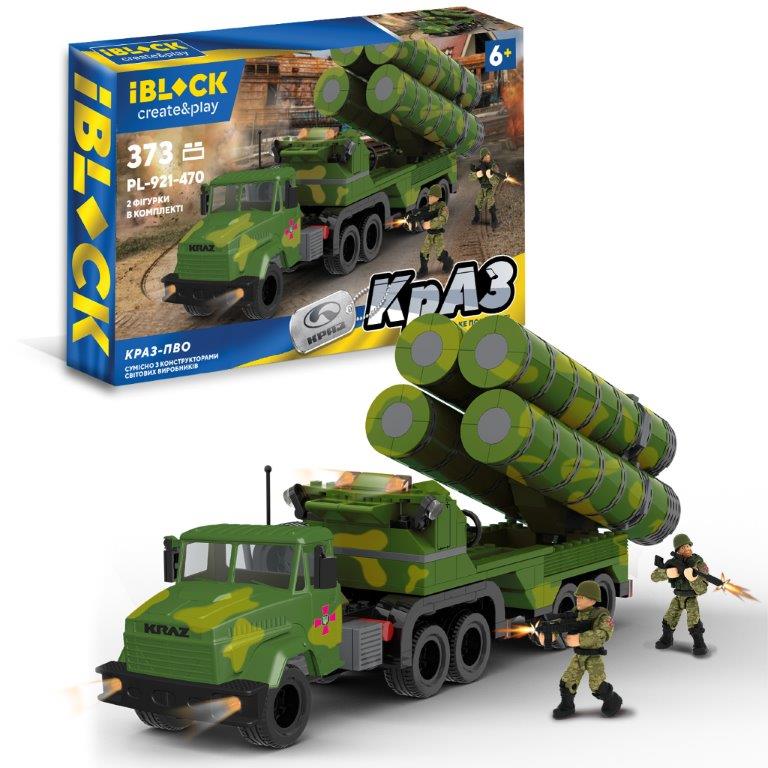 Конструктор  арт. PL-921-470 (12шт) Армія, КрАЗ ПВО, 373дет.2 фігурки ,у короб. 38*6,4*28см(КІ)
