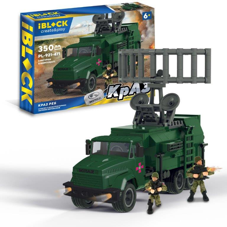 Конструктор  арт. PL-921-471 (12шт) Армія КрАЗ РЕБ  350дет, 2 фігурки, у  короб.38*6,4*28см(КІ)