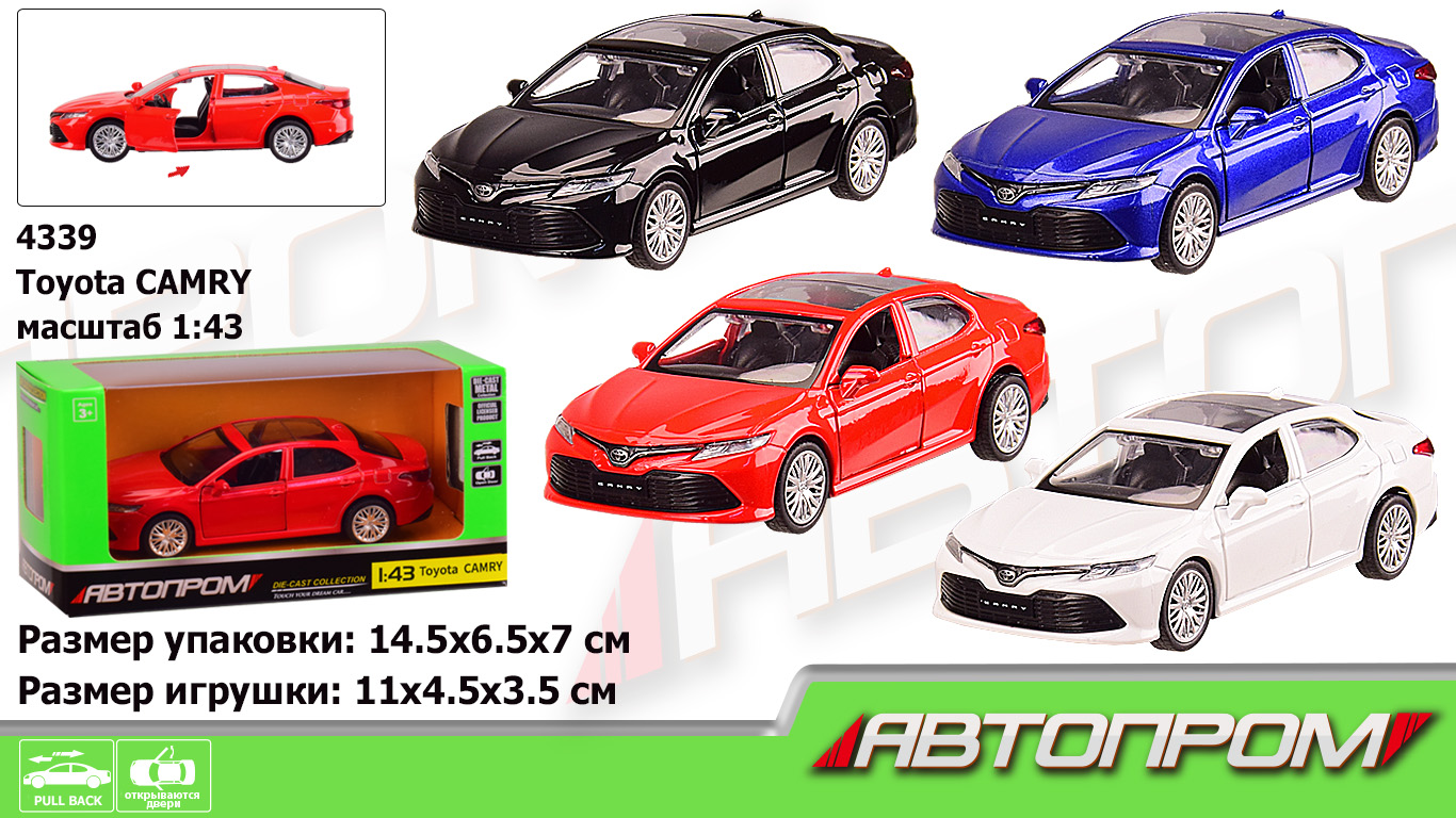 Машина металл 4339 (96шт) 1:43 Toyota  CAMRY,4 цвета,откр.двери,в кор. 14,5*6,5*7см(КИ)
