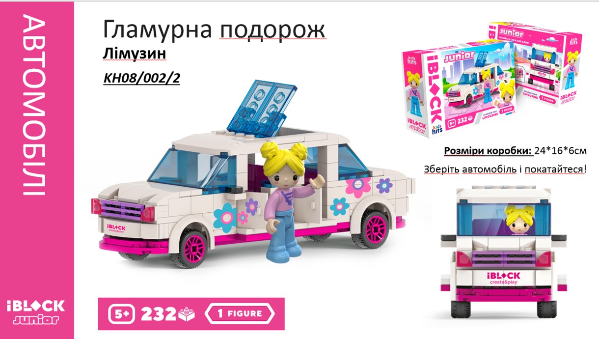 Конструктор  IBLOCK JUNIOR  KH08/002/2 (36шт/2)  Дівчатка, Гламурна поїздка Лімузин, 232 (КІ)