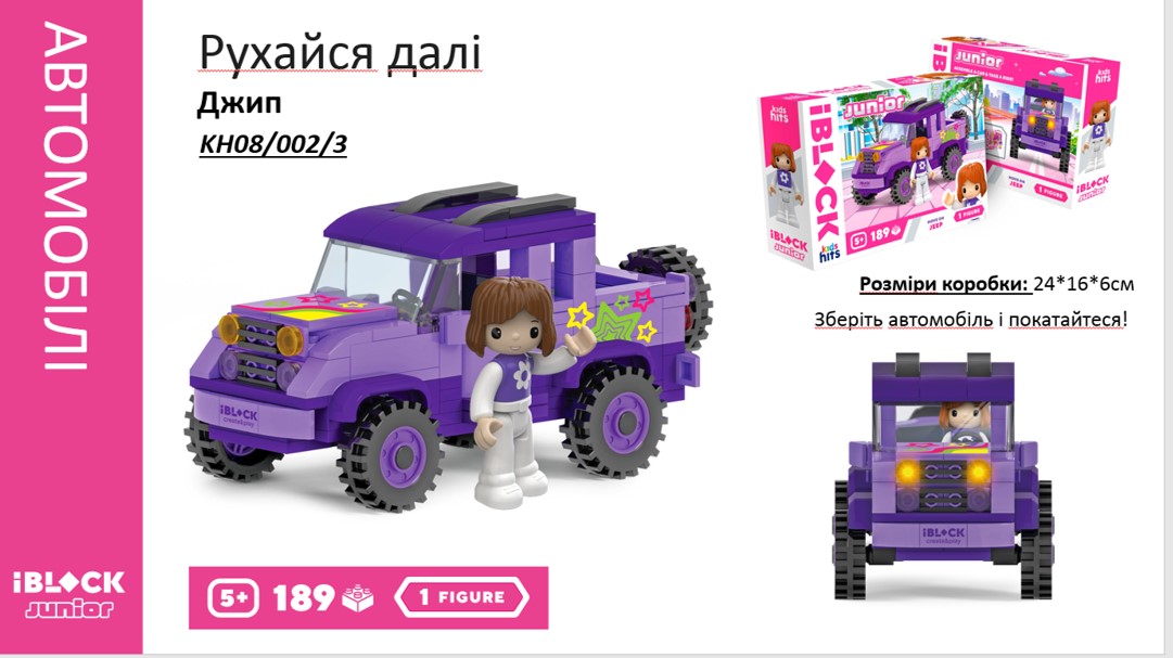 Конструктор IBLOCK JUNIOR  KH08/002/3 (36шт/2)  Дівчатка, Рухайся на джипі,189 дет,компл.(КІ)