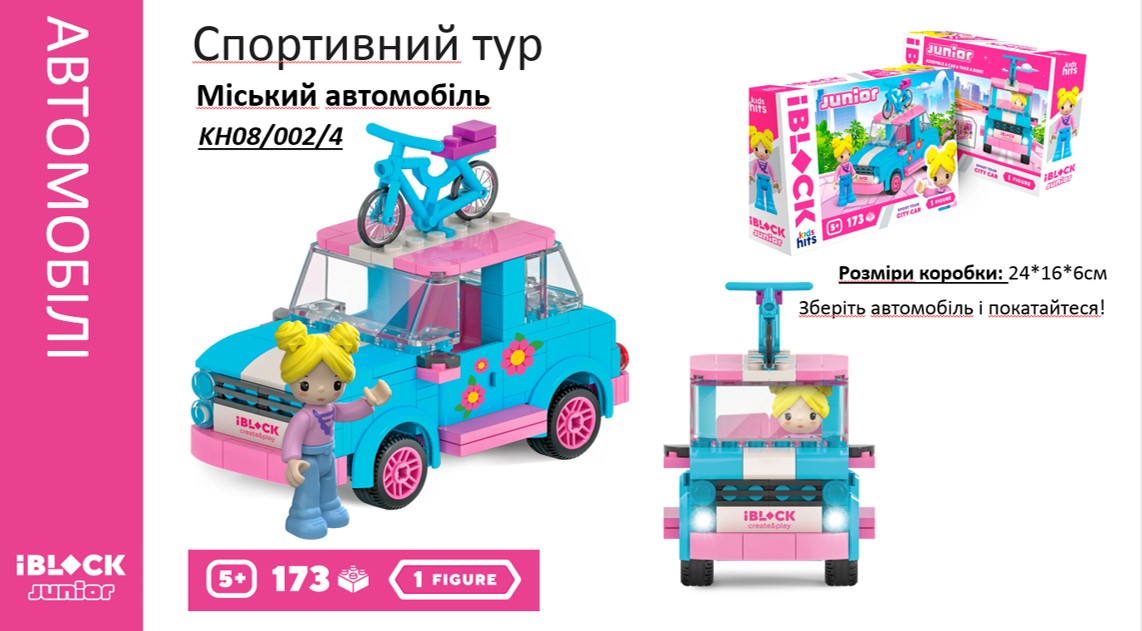 Конструктор  IBLOCK JUNIOR  KH08/002/4 (36шт/2)  Дівчатка, Спорт Тур Міський автомобіль,173(КІ)