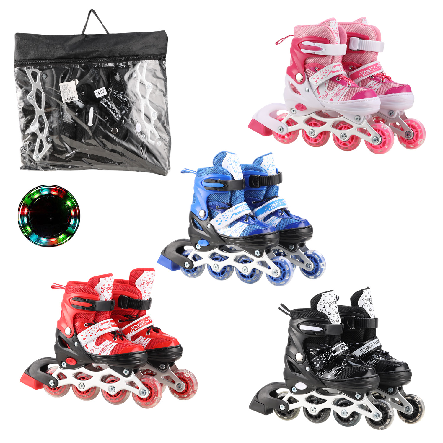 Ролики арт. RL2502 (6шт)   колеса PVC розмір M (34-37),4 кольори в сумці(КІ)