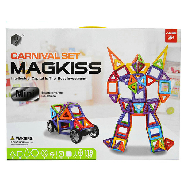 Конструктор магнітний HD343A (12/6шт) 118 mini деталей,у коробці (49*10*37см)		