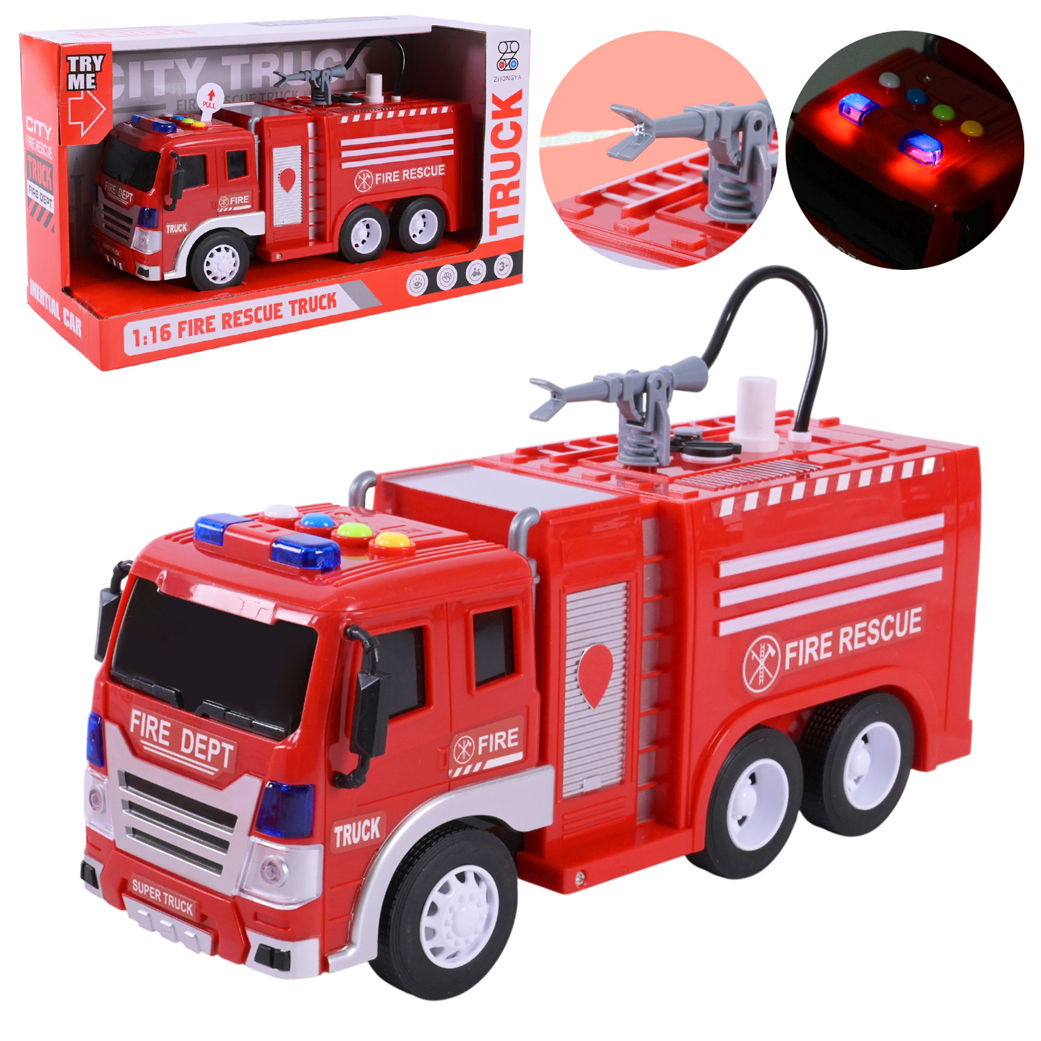 Машина  арт.ZY227A (36шт/2) батар.Пожежна машина, світло,звук,бризкає водою, короб. 32*11,5*18,5(КІ)