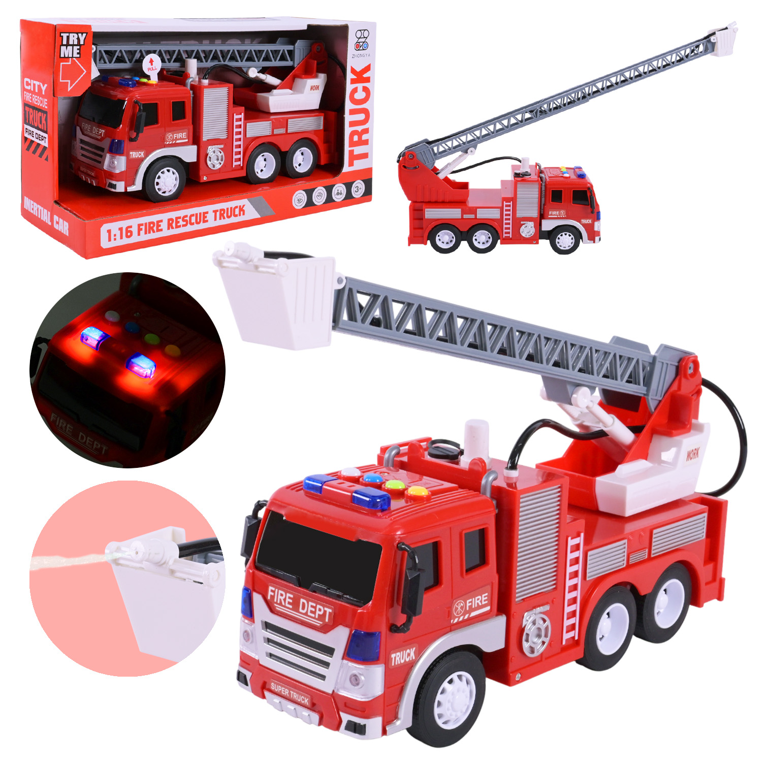 Машина арт.ZY228A(36шт/2)батар. Пожежна машина, світло,звук,бризкає водою, короб. 32*11,5*18,5(КІ)