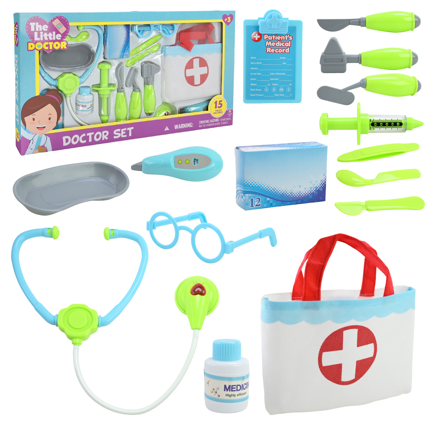 Лікар набір арт. D1502C (24шт/2) шприц, стетоскоп, сумка, аксес короб. 55*30*6(КІ)