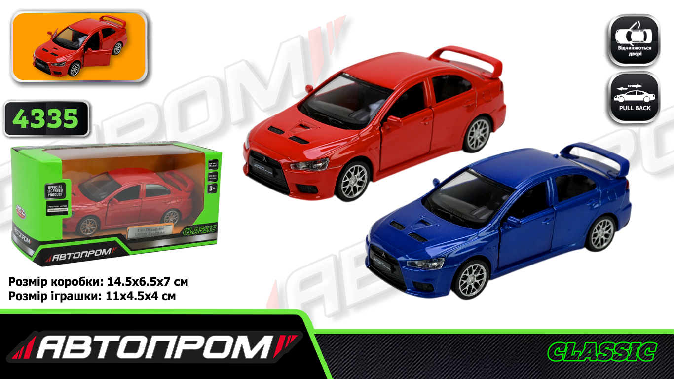 Машина мет. арт. 4335 (96шт/2) 1: 41 Mitsubishi-lancer-evolution, 3 кольор., відк.двері,(КІ)