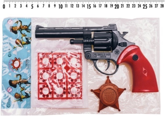 Револьвер арт. 140 (72шт) 9 пістонів, значок нагрудний, р-р зброї 22*12см, пакет.(КІ)