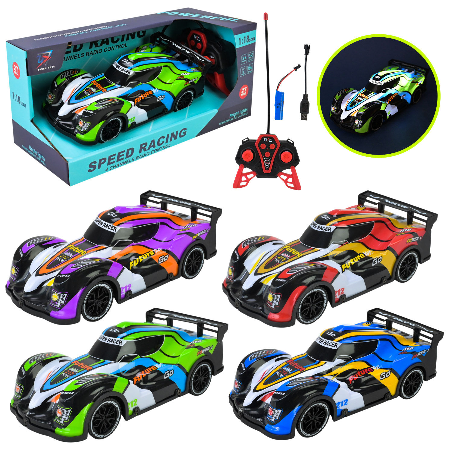 Машина р/к акум. арт. US-22015A-18A (48шт/2) свiтло,4 кольори,короб. 30*13*13,5см(КІ)