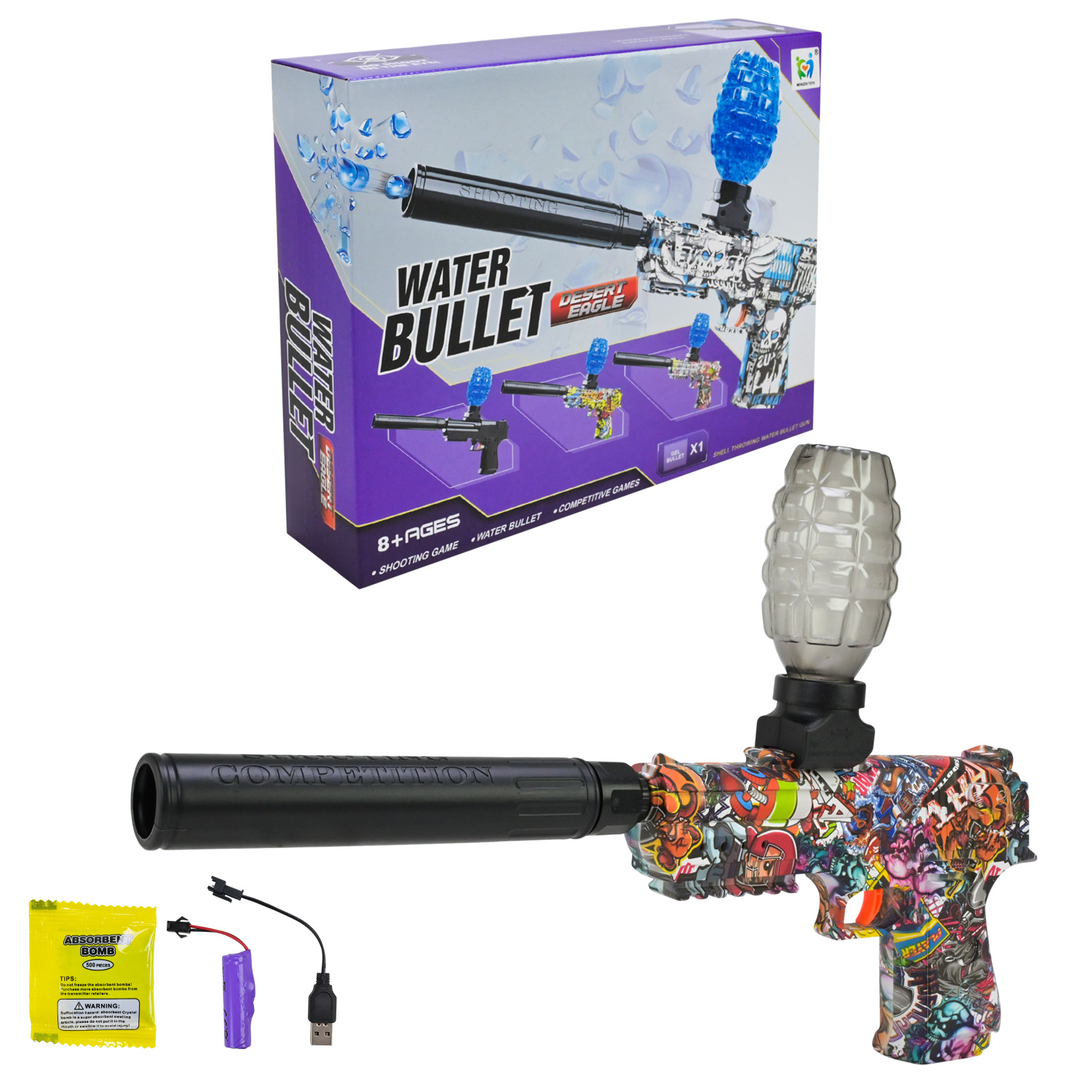 Пiстолет арт. 912-1 (72шт/2) акум.,стріляє гелевими кулями,у короб.23*5,4*18,2см(КІ)