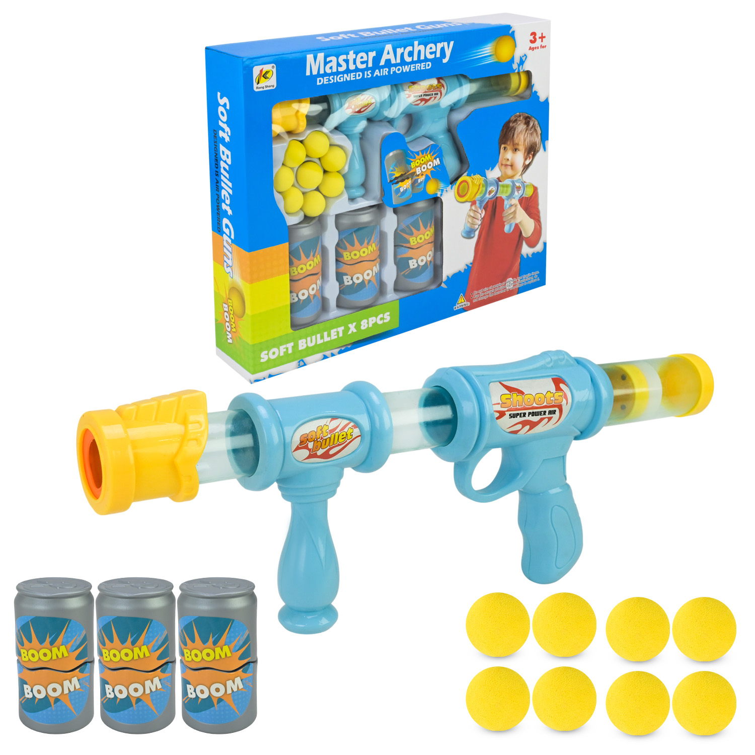 Помпова зброя арт. 931C (24шт/2) мішені-банки, 8 поролон. Кульок короб.42*7*34см(КІ)