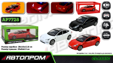 Машина мет.  арт. AP7728 (12шт/2) 1:24 Tesla model 3, батар,світло,звук,відкр.двері,короб.(КІ)