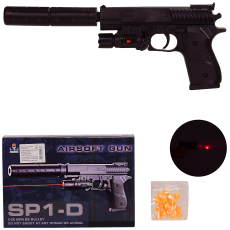 Пистолет SP1-D (120шт) пульки,лазер,глушитель,в коробке – 21*14.5*3.8 см, р-р игрушки – 31.5 см(КИ)